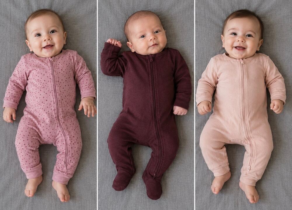 Cloud Island Baby Sleeper Bundle 3 pieces Sizes 0-6M Zip Pink Burgundy Footed